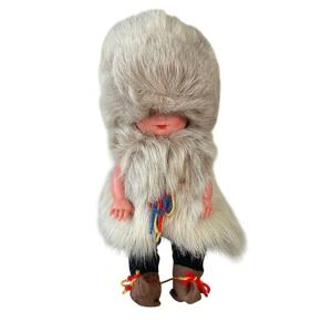 Vintage Sami Arctic Doll 15 Inuit Alaska Fur Outfit Native Souvenir Figure